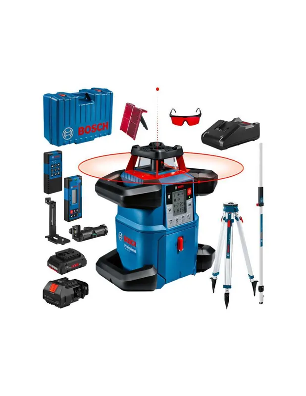 Preferatul clienților Titan Shop |Nivela laser rotativa, 60m, receptor 600m, precizie 0.05mm/m orizontal, 0.1mm/m vertical Bosch GRL 600 CHV + BT 170
