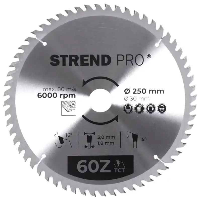 Popular Disc Strend Pro TCT 250x3,0x30 / 20 mm 60T, pentru lemn, ferăstrău, lame SK