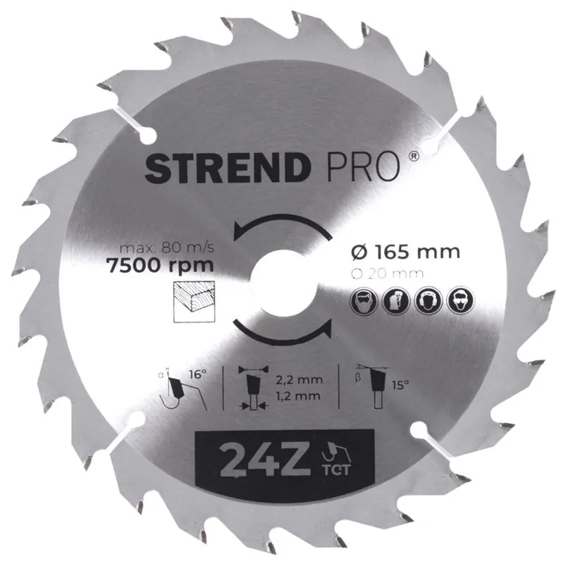 Plată sigură Disc Strend Pro TCT 165x2,2x20 / 16 mm 24T, pentru lemn, ferăstrău, lame SK