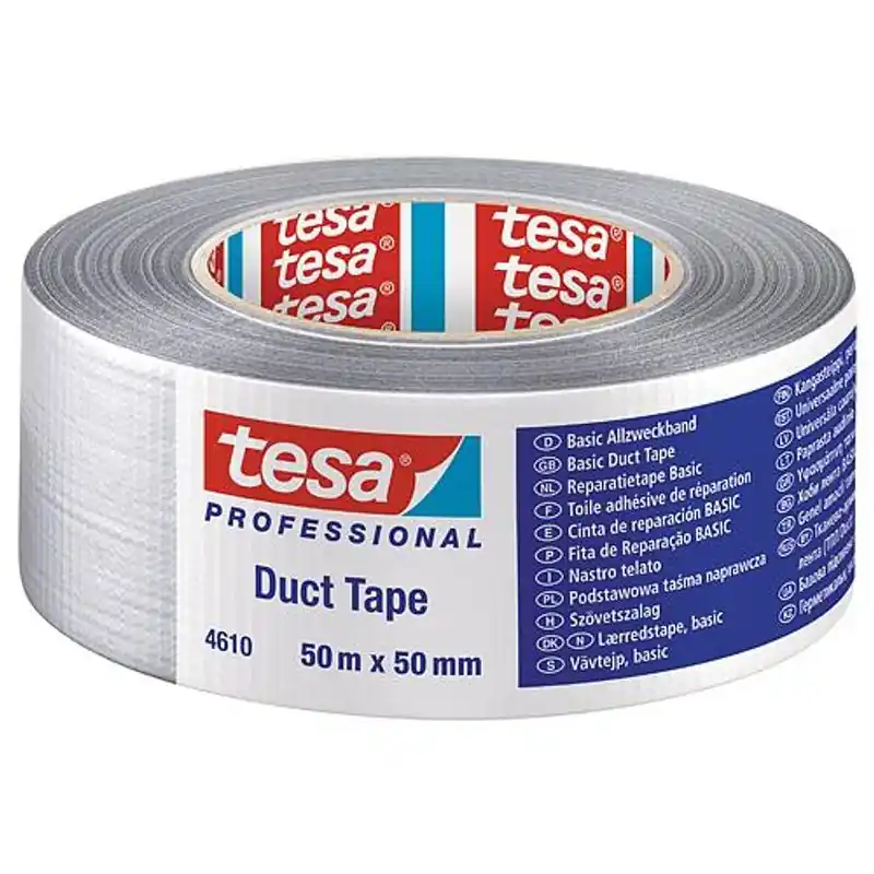 Discount tesa® BASIC Duct Band, adeziv, argintiu, textil, 50 mm, L-50 m
