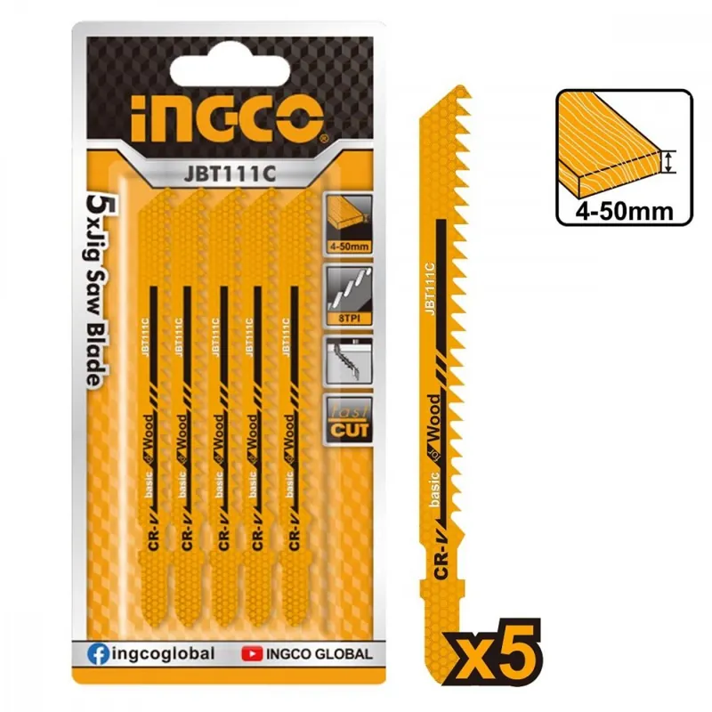 Pânză de ferăstrău rectiliniu pentru lemn 74mm INGCO, 5 buc T tăiere rapidă KLC Plată securizată