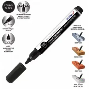 Popular Marker industrial permanent negru, rotund, 2 buc
