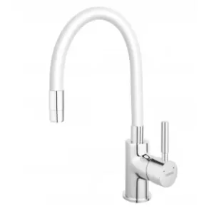 Baterie stativa bucatarie cu pipa flexibila, alba Zumba Ferro Ieftin