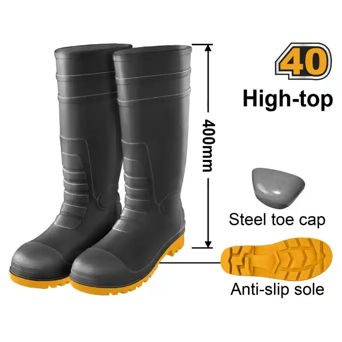 Discount Cizme cauciuc negre cu varf metalic, antiderapante, marimea 44, INGCO SSH092SBBG.44