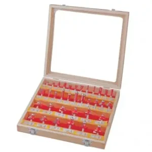 Disponibil imediat Freze profilate Router bits ø 8mm set 35 piuese, ambalaj lemn, Raider