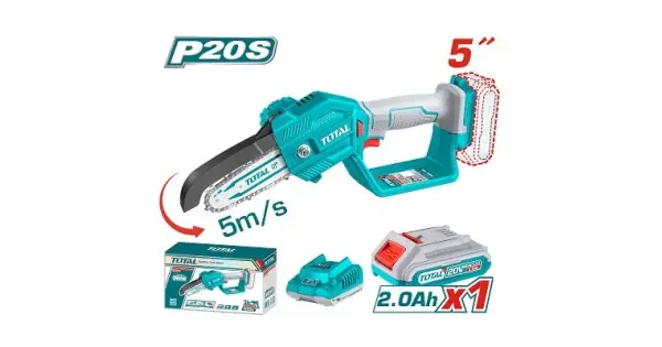 Mini fierastrau electric / mini drujba cu lant pe acumulator Total TGSLI20581, 20 V, lama 13 cm, viteza lant 5 m/s, motor fara perii, include: incarcator + acumulator 20 V 2.0 Ah Bestseller