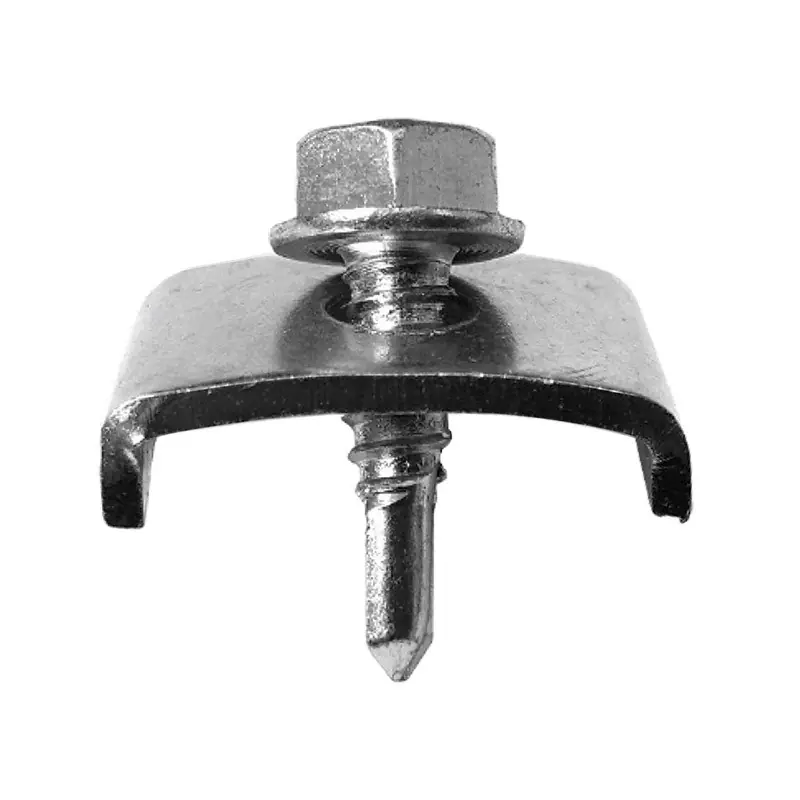 Preț mic Cleme pentru stalpi rotunzi, zincate/vopsite RAL 6005 (verde muschi), clema 25 x 20 mm, surub autoforant M6, Rocast