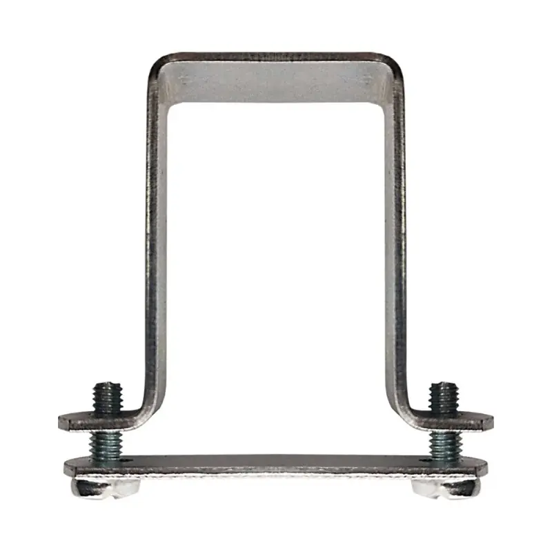 Brida zincata electrostatic/RAL 6005 din banda 20 x 2 mm, pentru fixarea panourilor de gard pe stalpi rectangulari, Rocast Retur ușor