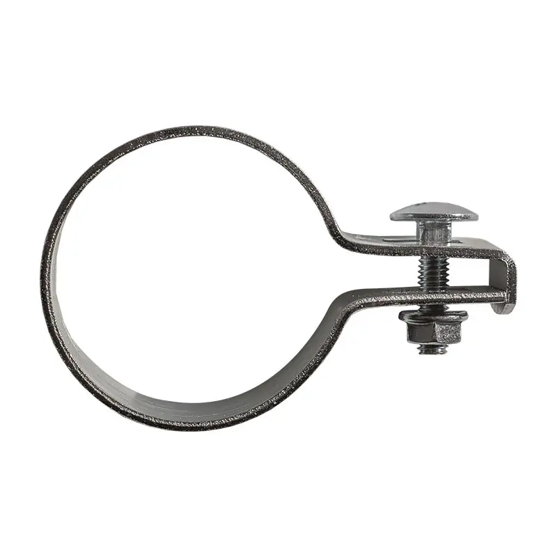 Brida zincata / RAL 6005 (verde muschi) fixare capat pentru stalpi rotunzi de Ø 48.3 mm / Ø 1 1/2 inch, banda 20 x 2 mm, Rocast Preț promoțional