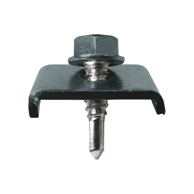 Clema de fixare ptr stalpi rectangulari, gri antracit, clema 25x20 mm, surub autoforant M6 6.3 x 25 mm, Rocast (100 buc/CUTIE) Discount