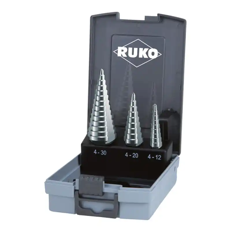 Super ofertă Set de burghie în trepte, HSS, cu trei muchii de tăiere, 3 piese, Ruko