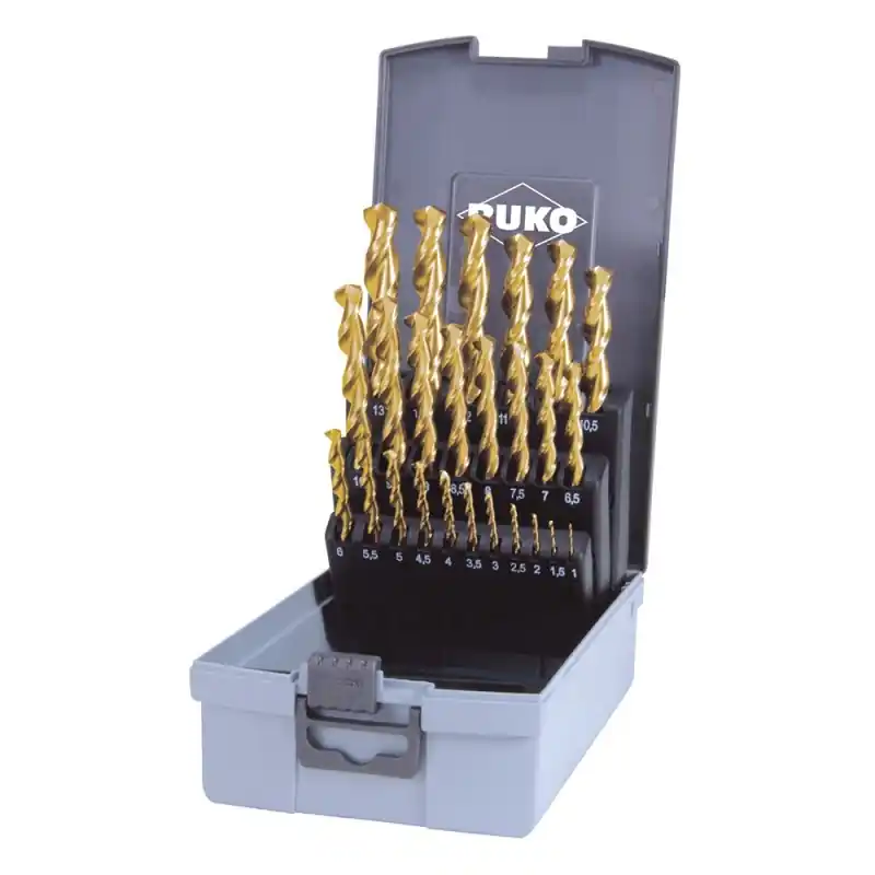 Set de 25 burghie elicoidale, DIN 338, TL3000, HSS-G TiN, cutie din plastic, RUKO Discount