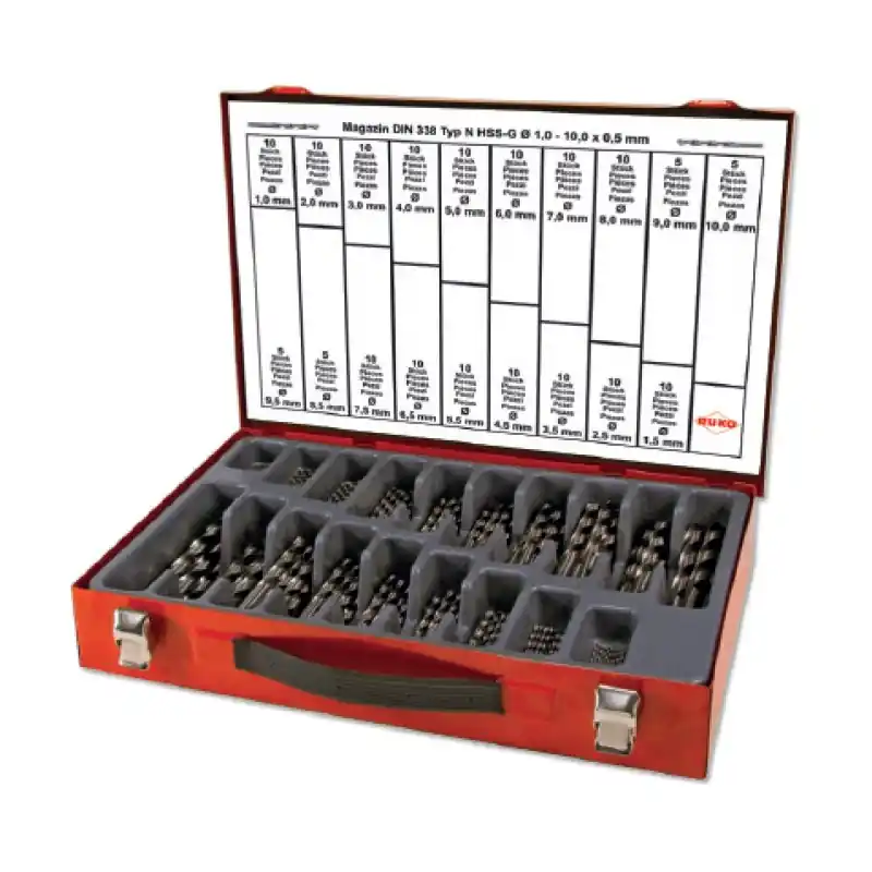 Set de 170 burghie elicoidale, DIN 338, tip N, HSS-G, cutie din otel, RUKO Super ofertă