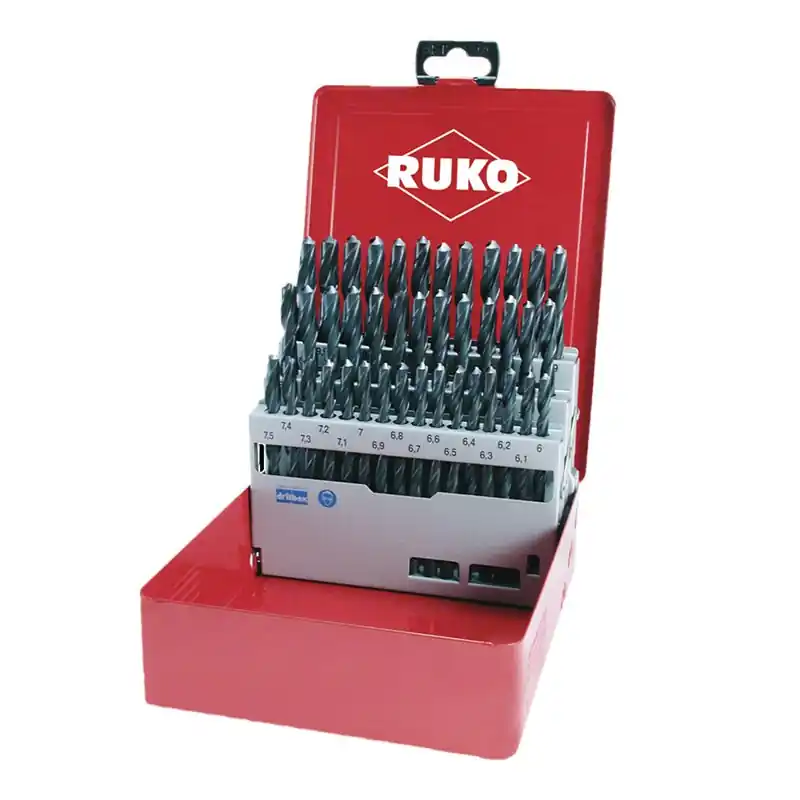 Transport gratuit Set de 41 burghie elicoidale, DIN 338, tip N, HSS-R, cutie din otel, RUKO