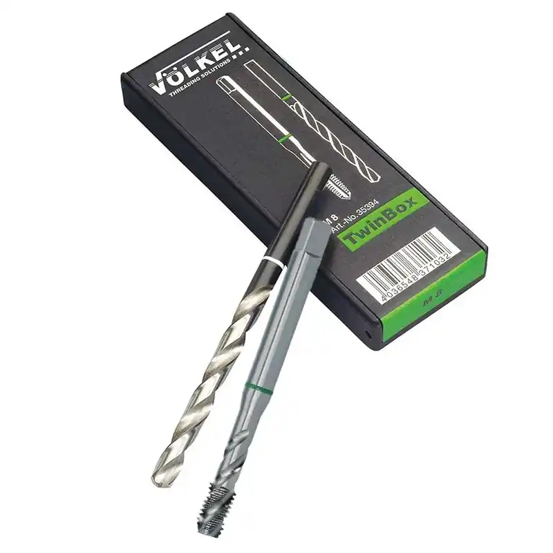 Preț mic Seturi TwinBox, forma C 39° RSP tarod HSS-E, banda verde + burghiu, DIN 371-376, VOLKEL