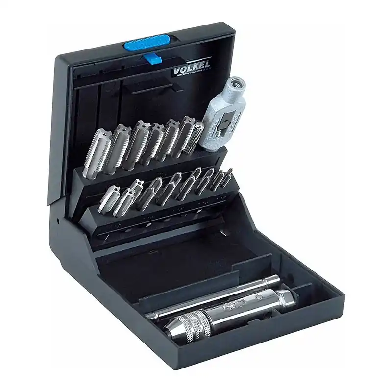 Transport gratuit Trusa pentru filetare cu tarozi de mana, HSS-G, set 23 piese, filet metric, pentru gauri strapunse si infundate, Volkel