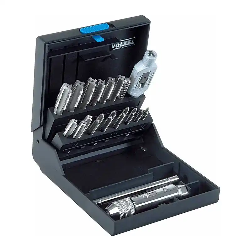 Super ofertă Trusa pentru filetare cu tarozi de mana, HSS-G, set 23 piese, directie filetare stanga, gaurire strapunsa si infundata, Volkel
