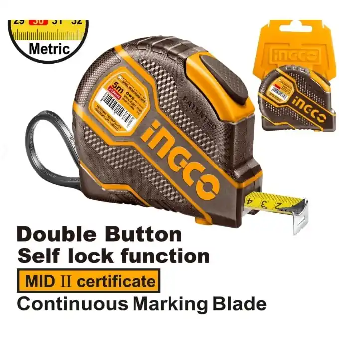 Chilipir Ruleta magnetica profesionala 5m x 25mm, banda nylon, carcasa cauciucata, INGCO HSMT88051E