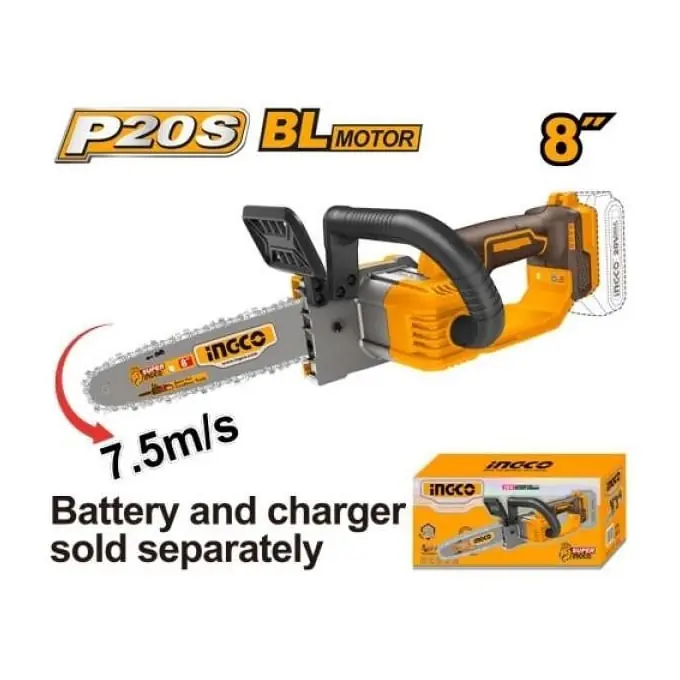 Fierastrau de mana cu lant 20V, 20cm, motor brushless, fara baterie, INGCO CGSLI2085 Ieftin