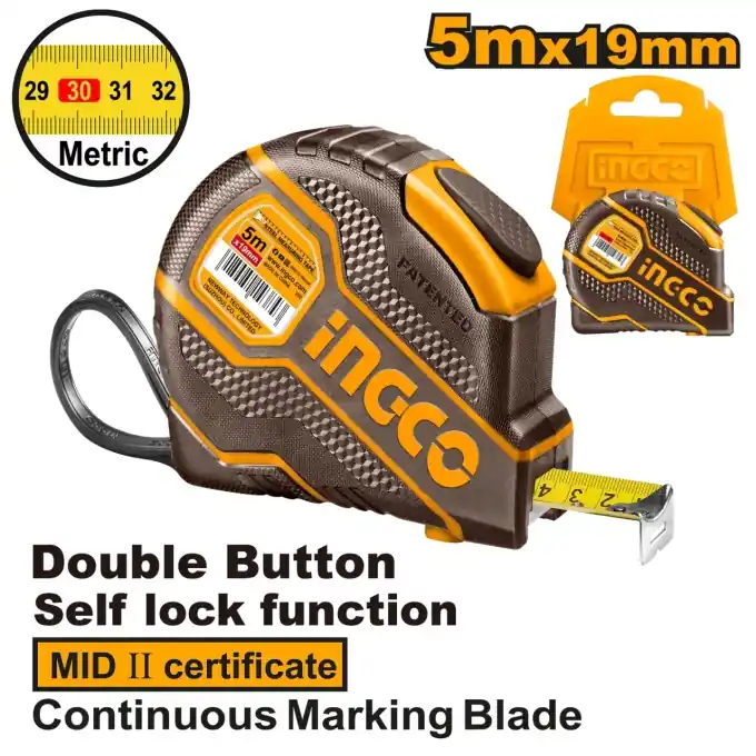 Retur gratuit Ruleta magnetica profesionala 8m x 25mm, carcasa cauciucata, banda cu strat nylon, INGCO HSMT88081E