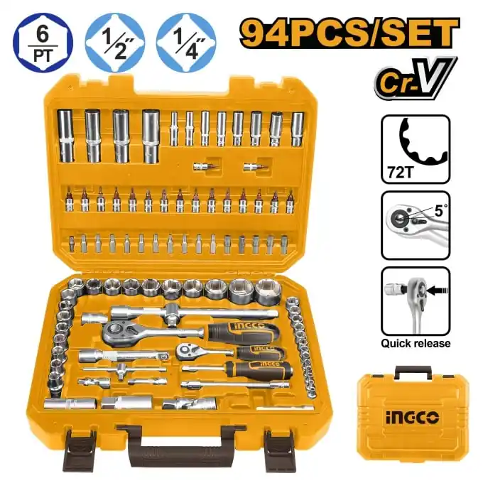 Popular Trusa Chei Tubulare 1/4-1/2 94 buc, Ingco HKTS42941