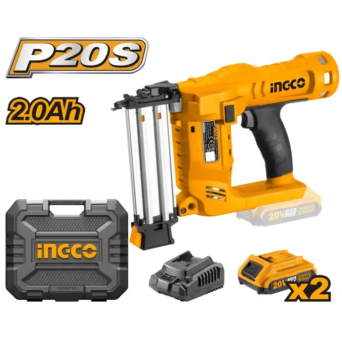 Cumpărături sigure Pistol electric pentru Cuie 20V cu 2 acumulatori, 2.5 cuie/s, 100buc capacitate Ingco CBNLI2002