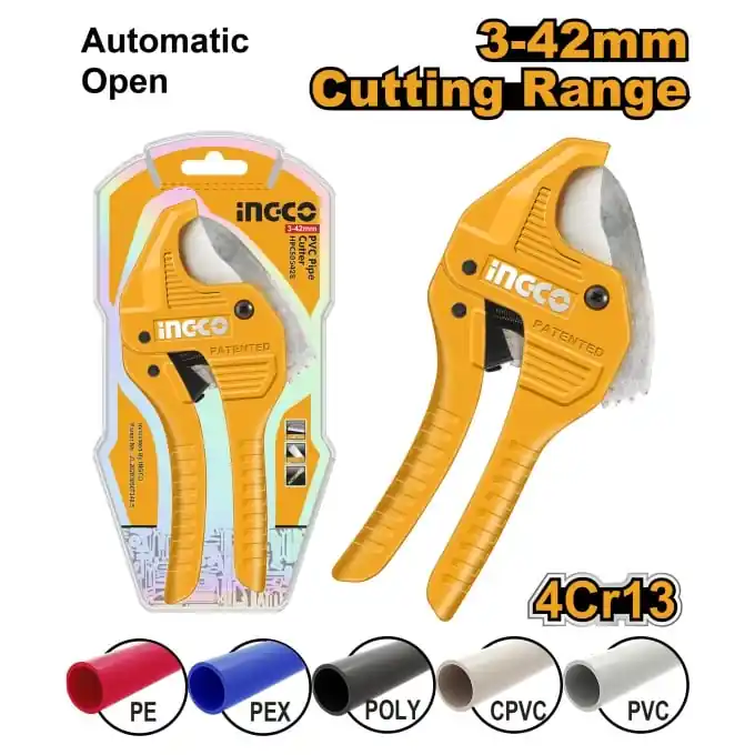 Ofertă de sezon Cleste Taietor Teava PVC/PPR, 193mm, Deschidere Automata, Ø 3–42mm, INGCO HPCS05428 – HPCS05428