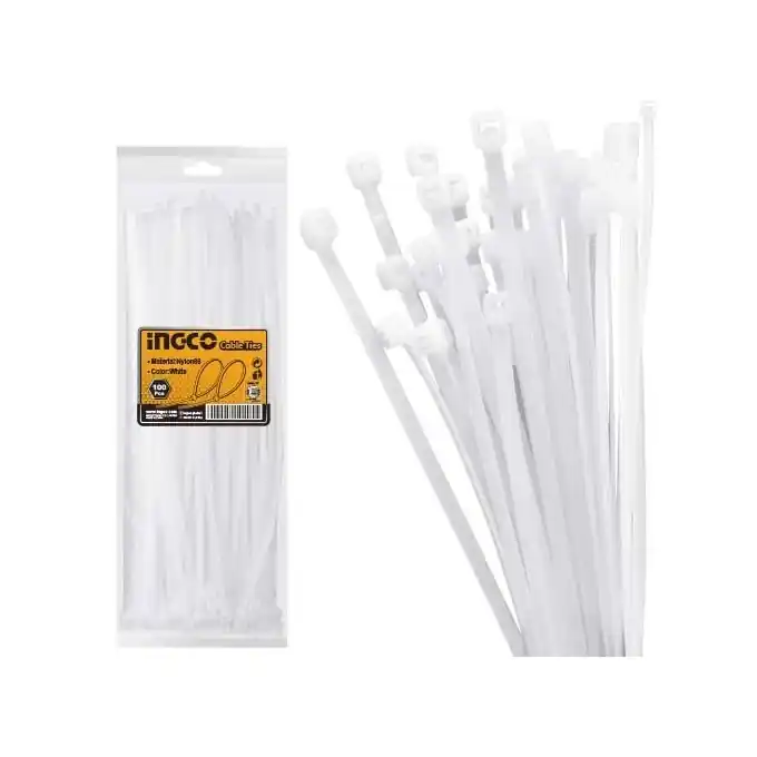 Plată securizată Coliere plastic 7.2x400 mm, set 100 buc, nailon rezistent, albe, INGCO HCT4001