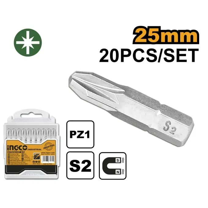 Set Biti PZ3 Scurti 25mm, Otel S2, 20 Buc, INGCO SDB11PZ313 - SDB11PZ313 Transport gratuit