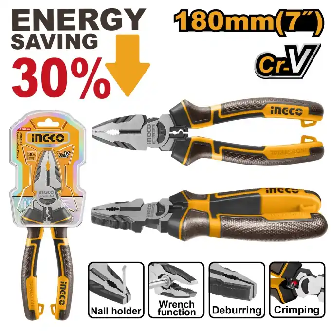 Ofertă limitată Patent 7" (180mm) Industrial, Otel Tratat, Maner Antialunecare, INGCO HHCP28180