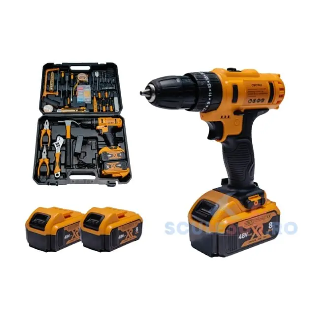 Mai ieftin Masina de gaurit si insurubat cu percutie 120 piese, 48v, 2 acumulatori, trusa, incarcator inclus, bormasina autofiletanta 8AH, 1300rpm, Campion CMP1663