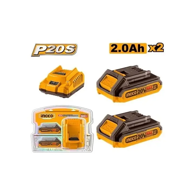 Preferatul clienților Baterie (Acumulator) 20V 2Ah Set 2 buc cu Incarcator P20S Ingco FBCPK1222E