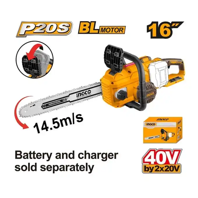 Chilipir Drujba Electrica 40V cu Motor Fara Perii 16" 400mm, 14.5m/s fara acumulator Ingco CGSLI40168