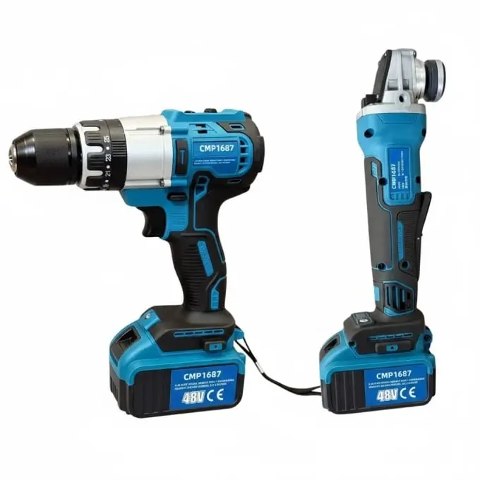 Promoție Set Trusa autofiletanta cu percutie si Flex Polizor unghiular 125MM, 2 acumulatori 48V, 8Ah,valiza transport CAMPION PROFESSIONAL CMP1687