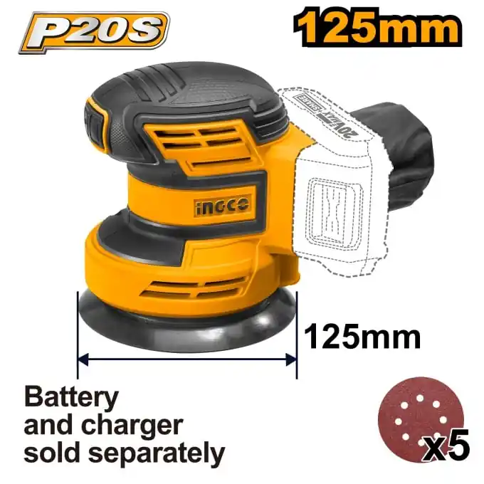 Cumpără acum Masina de slefuit Slefuitor rotativ 20V 125mm - fara acumulator Ingco CROSLI2001