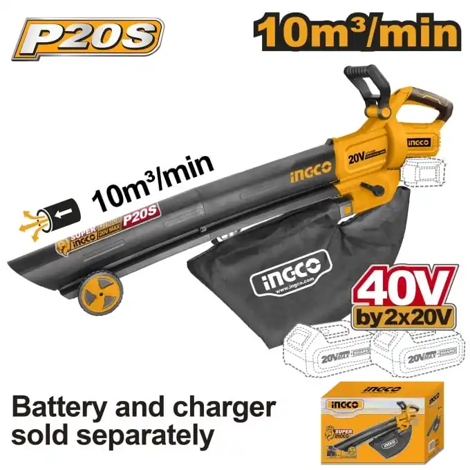 Comandă acum Suflanta si Aspirator electric frunze cu Sac 40V x2 20V, fara acumulator Ingco CABLI2003