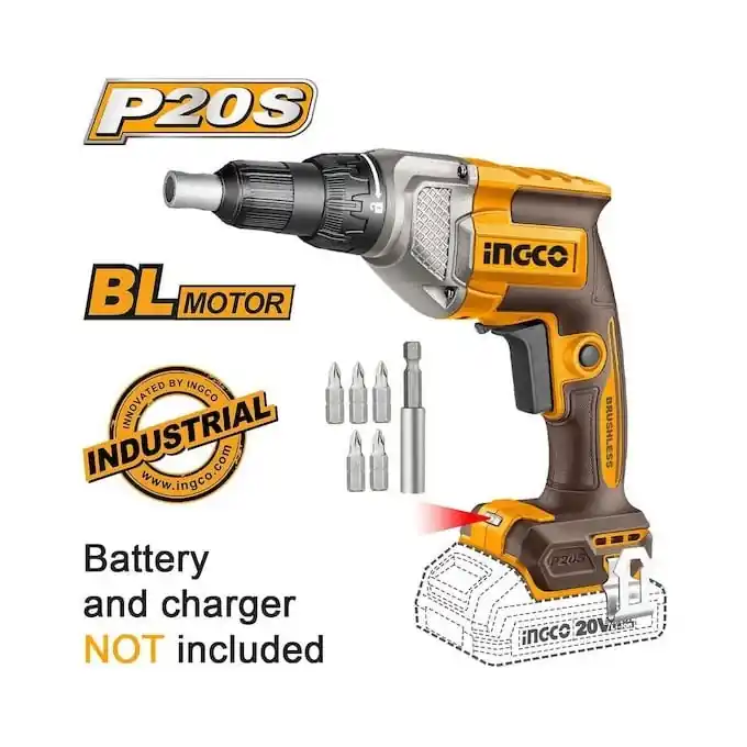 Preferatul clienților Bormasina 20V 1/4" pentru rigips, motor fara perii, 4200rpm, fara acumulator INGCO CDSLI20428