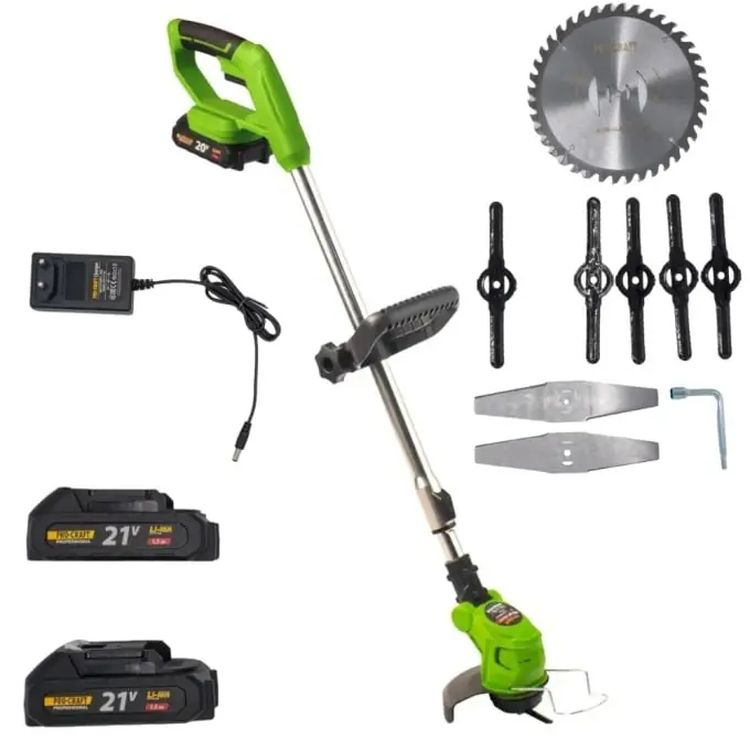 Trimmer electric cu 2 acumulatori pentru tuns iarba, 12 accesorii, 10000rpm/min, 21v, 1.5AH, Transport gratuit