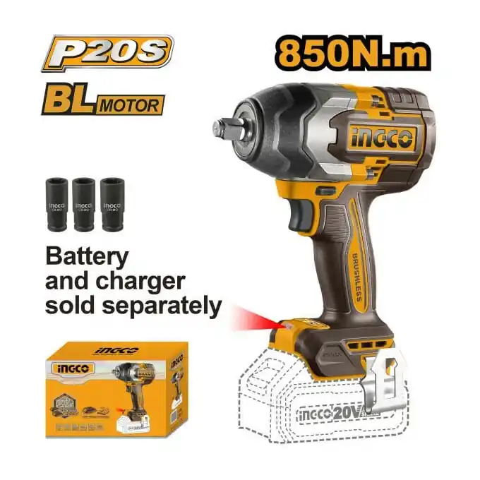 Masina de insurubat Pistol cu impact 850Nm, 1/2'', 2200bpm, 20v, brushless fara acumulator Ingco CIWLI20851 Calitate înaltă