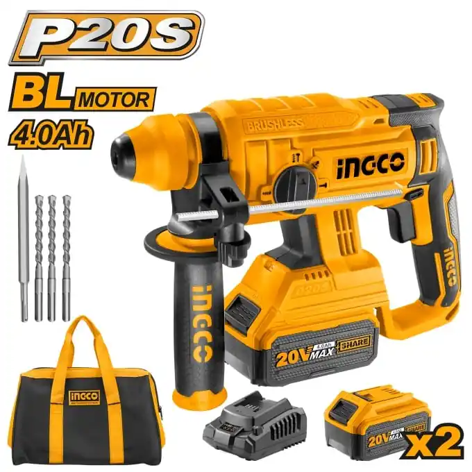 Ciocan Rotopercutor Industrial 20V BL Motor cu 2 Acumulator 4Ah Incarcator + Geanta Ingco CRHLI22012 Disponibil imediat