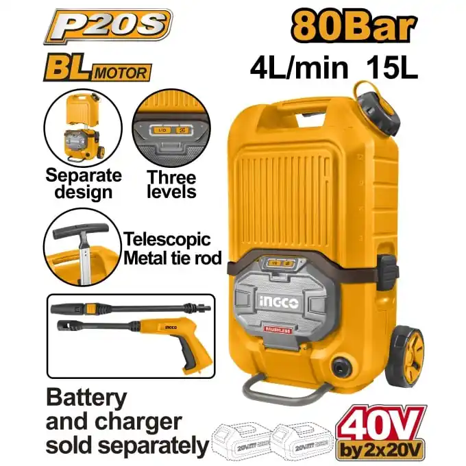 Expediere rapidă Aparat de Spalat cu Presiune turbojet 40V, 90bar, 15l, electric pe acumulator Ingco CPWLI4006