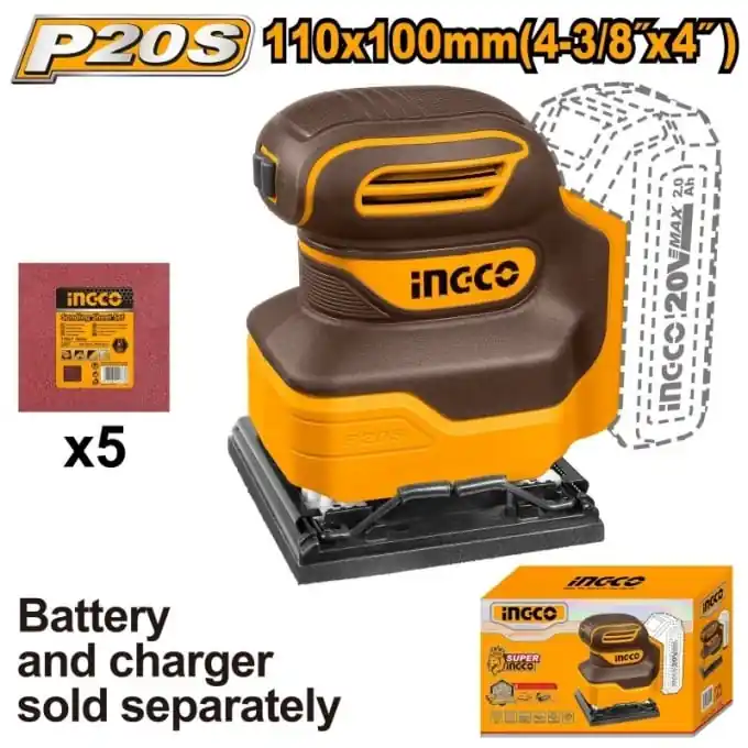 Doar azi Șlefuitor cu Acumulator 20V, 110x100mm INGCO CSHSLI2014 – Compact, Eficient, Ușor de Utilizat