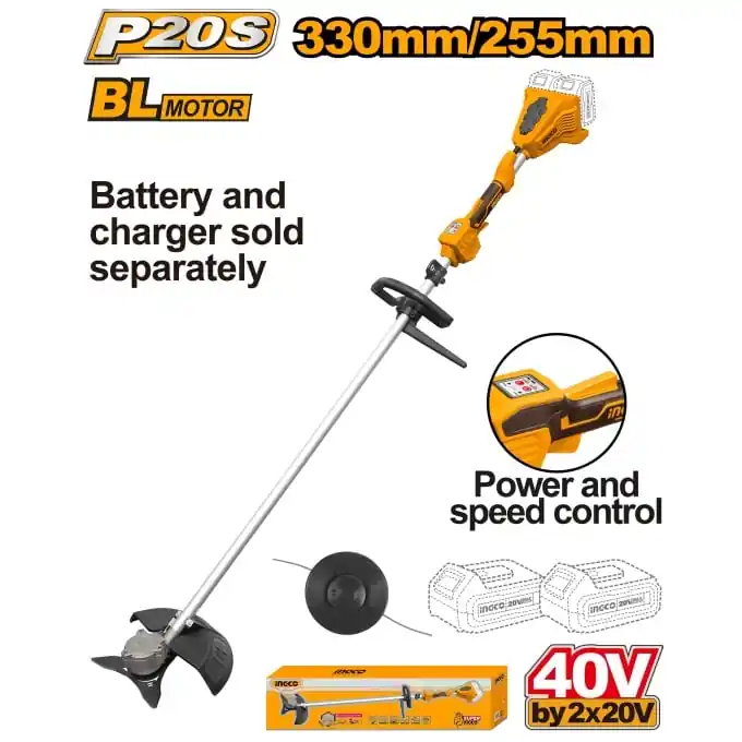 Preț redus Motocoasa trimmer electric fara acumulator, 6500rpm, 40V cu Acceleratie pe Tija Ingco CSTLI20028