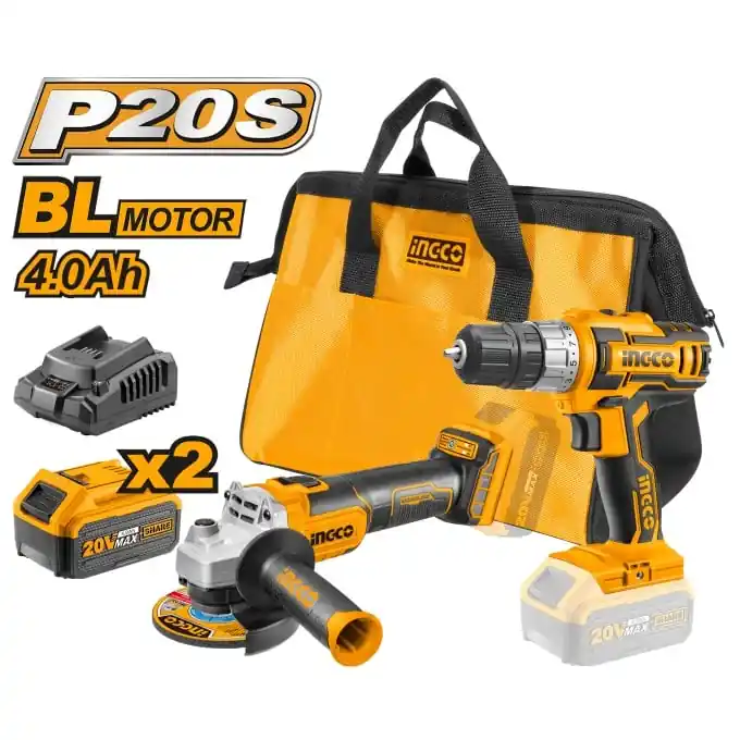 Pachet Bormasina + Polizor Unghiular cu 2 acumulatori 4Ah, 20V, Ingco CKLI20155 Popular