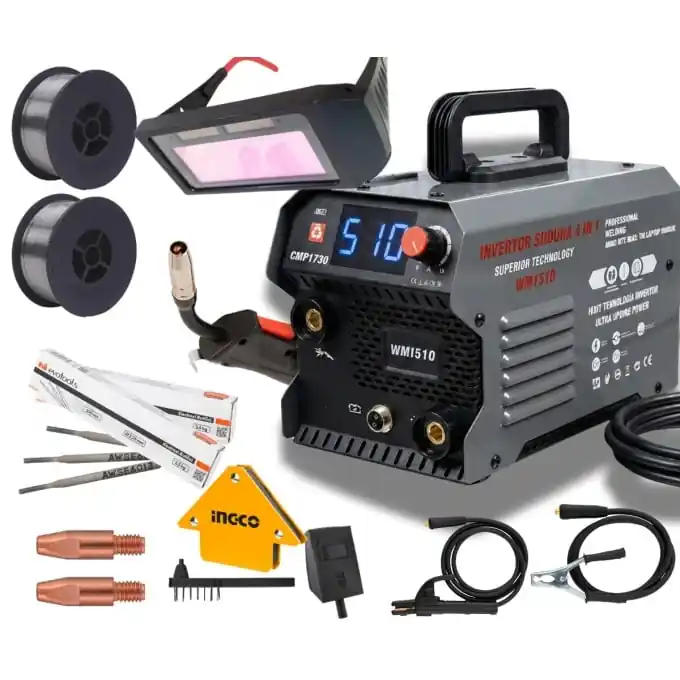 Ofertă limitată *MEGA PACHET* Aparat de sudura tip Invertor cu sarma 510A, + *x2 sarma 1.0mm, x2 electrozi 2.5mm, Ochelari automati, magnet* MMA/MIG/MAG/TIG *CABLU SUDURA 3M*, afisaj digital, ventilat, URAL MASH IGBT TEHNOLOGY ULTRA HYBRID POWER, CMP1730