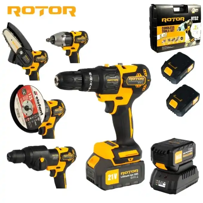 Livrare rapidă Unealta multifunctionala: polizor, masina gaurit, impact, rotopecutor 5 in 1m brushless, 21V, 3Ah, 2 acumulatori, 24000rpm, ROTOR RTS2
