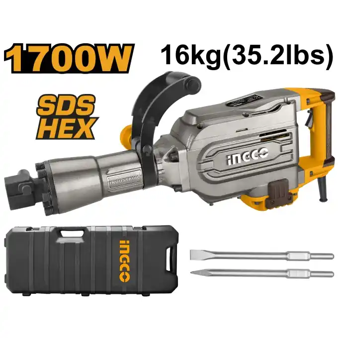 Reducere de preț Ciocan Demolator picamer 1700W, 45J, 1400bpm, SDS HEX, Ingco PDB17008