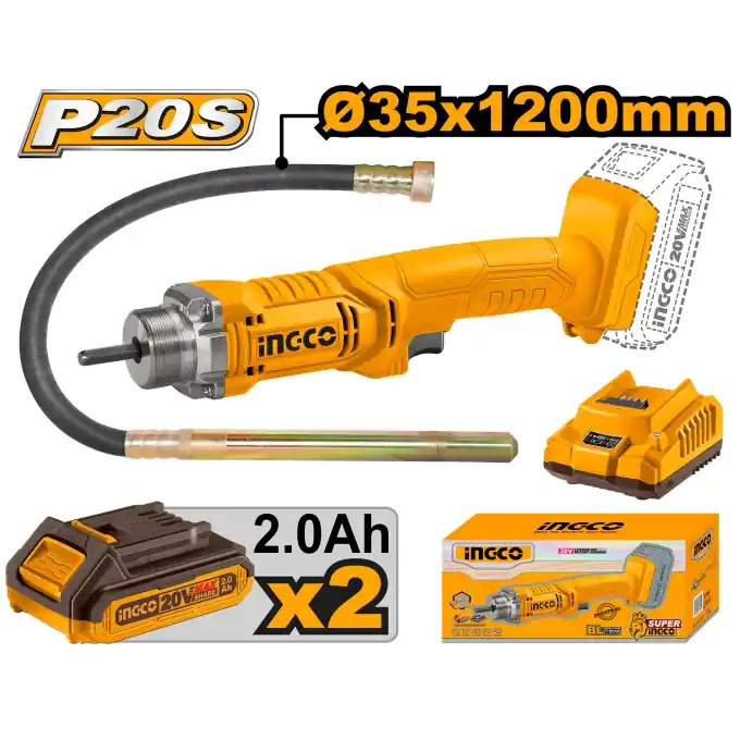 Vibrator Beton 20V cu 2 Acumulatori 2Ah si incarcator Ingco CCVLI2023013 Reduceri