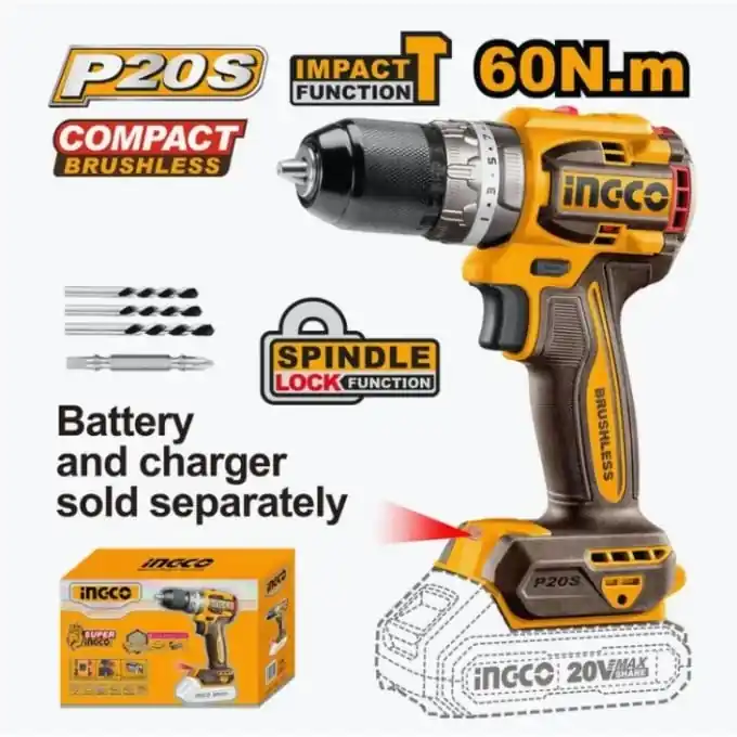 Masina de gaurit Bormasina 20V BL cu Mandrina Metalica si Impact fara acumulator Ingco CIDLI206021 Bestseller