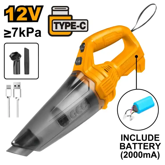 Retur ușor Aspirator de Mana 12V 0.5l Baterie Incorporata Incarcare Type C Ingco CVLI2026